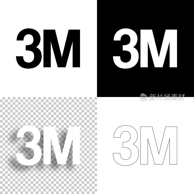 3M - 300万。图标设计。空白，白色和黑色背景-线图标